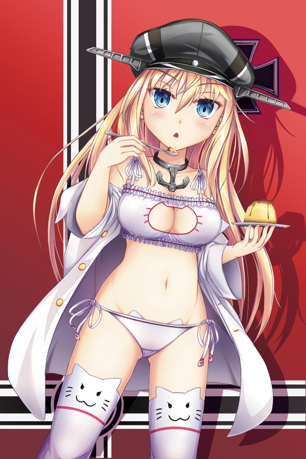 anime, anime dievčatá, Kantai Collection, Bismarck KanColle, pančuchy, open shirt