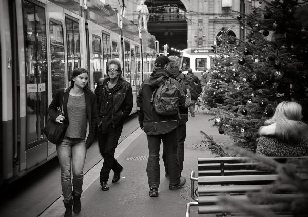 gens, blanc, noir, femmes, Monochrome, ville