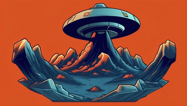 Karikatur,UFO,einfarbig,Orange hintergrund,Platz,Science-Fiction