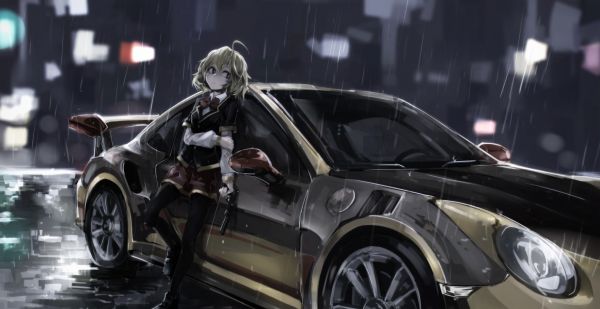 anime,animemeisjes,auto,voertuig,Porsche,sportwagen