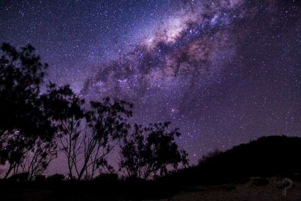 noc, galaxie, nebe, fotografování, hvězdy, pláž