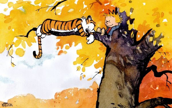 Calvin og Hobbes,1920x1200 px,efterår,træer