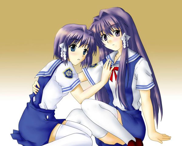 anime,animemeisjes,Clannad,Fujibayashi Kyou,Fujibayashi Ryou,Tweelingen