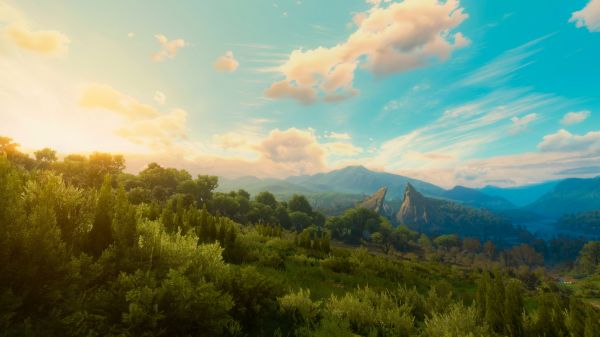 The Witcher 3 Wild Hunt, Jeux PC, capture d'écran, Montagnes, The Witcher 3 Wild Hunt Blood and Wine, des arbres