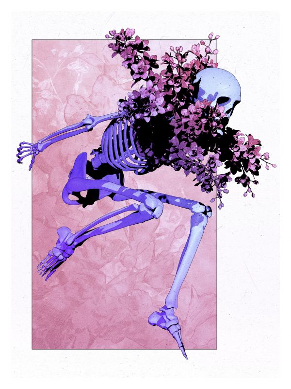 skelet,illustratie,digitale kunst,Purple atmosphere,lavendel,spookachtig