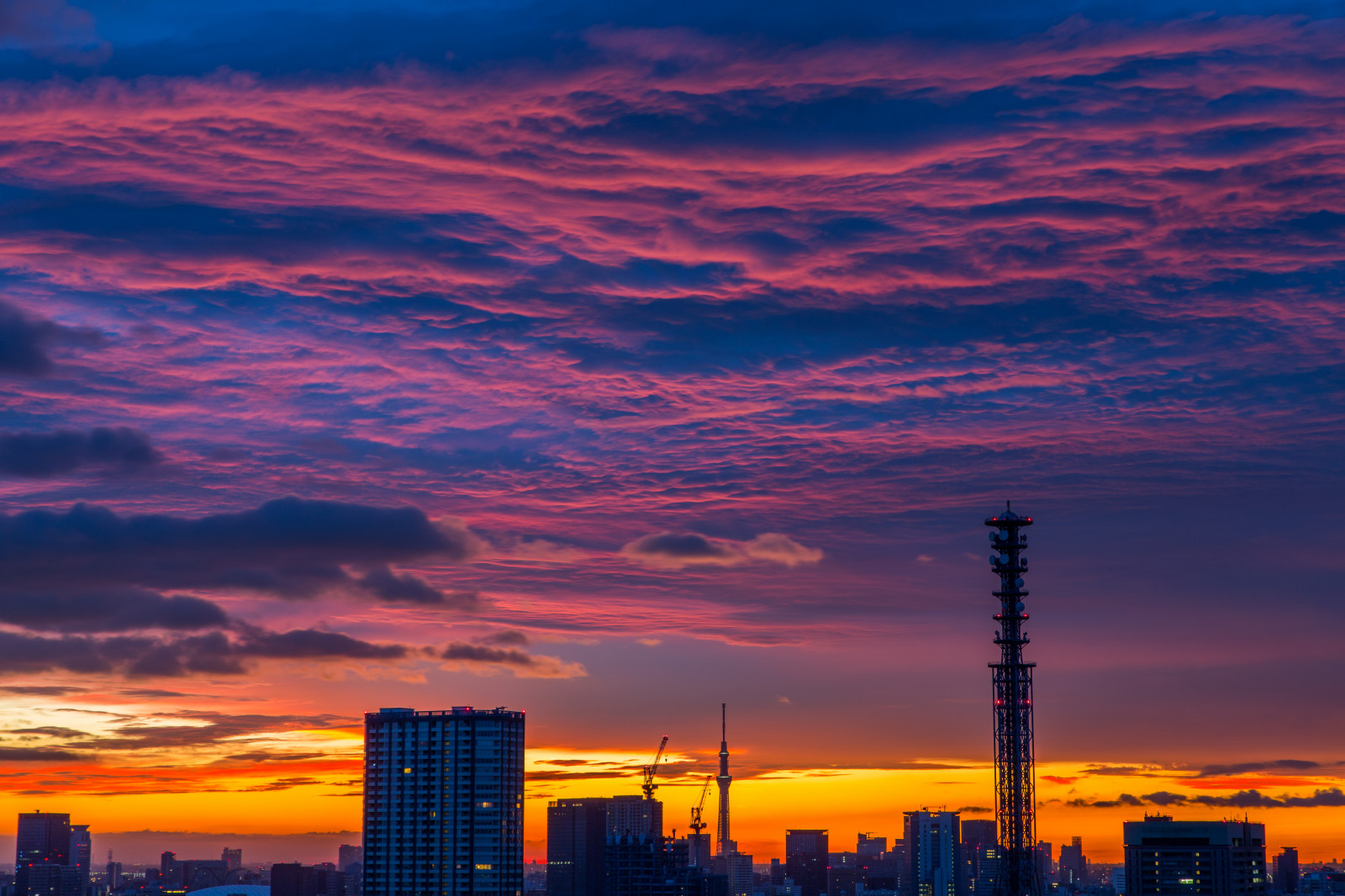 niebo, Japonia, wschód słońca, świt, Tokio, pochmurny, Skytree, Aparat zrobić kanon, Exif czyni kanon, nakajimalassie, exif lens 2470mm, Otwór wylotowy 90, Exif model canoneos5dmarkiii, Model aparatu canoneos5dmarkiii, Exif isospeed 100, exif focallength 64mm