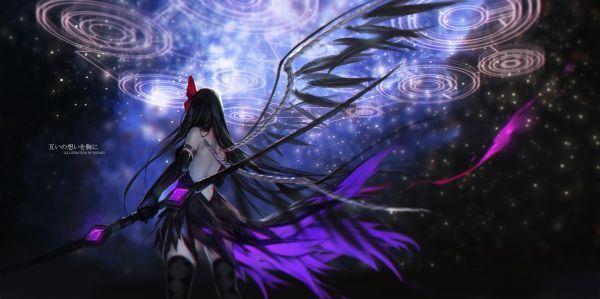 ilustrare, par lung, anime, fete anime, Mahou Shoujo Madoka Magica, rochie neagra