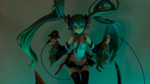 Hatsune Miku,Vocaloid,twintails,rochie chineză,verde,microfon