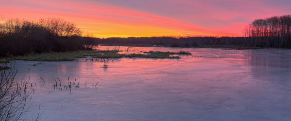 landskab, solnedgang, natur, efterår, sø, afspejling