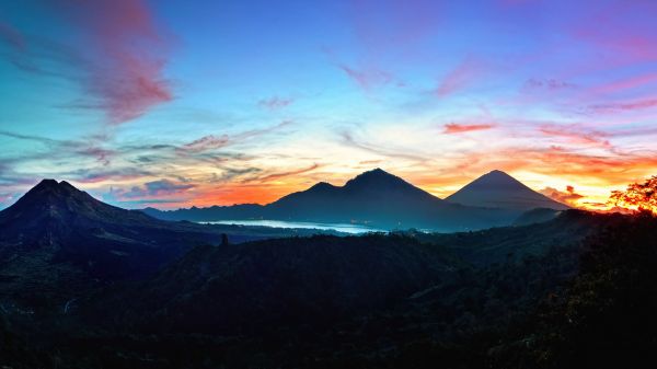 Montagnes,ciel,le coucher du soleil,lever du soleil,crépuscule,Bali