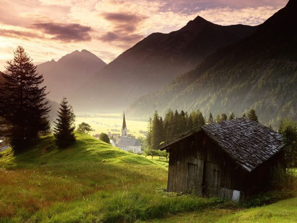 Austria,village,Tyrol,Misty,mountain