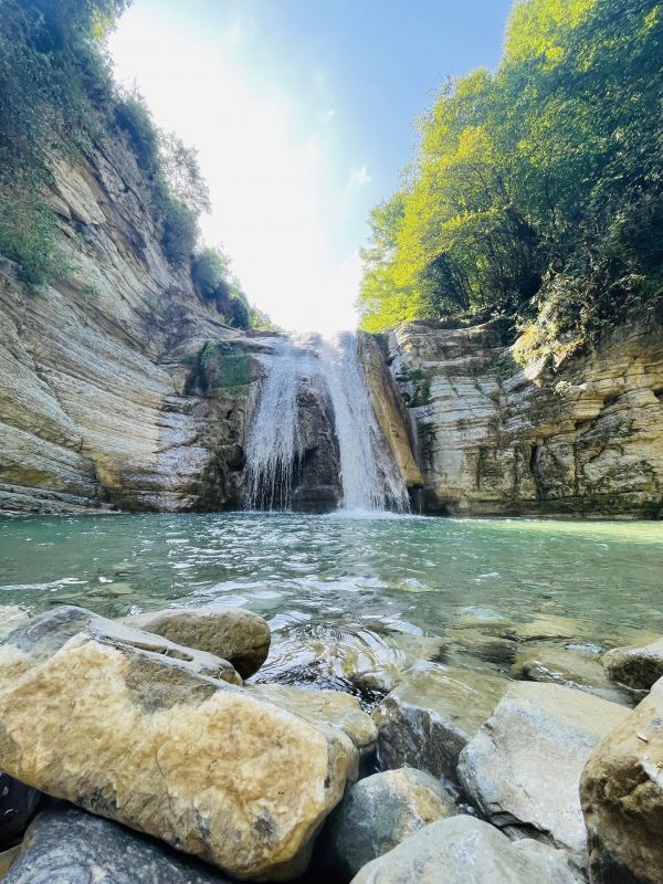 自然,七面鳥,空,滝,岩,水