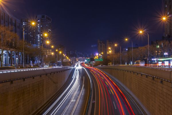 Qingdao,Şehir,gece,Şehir manzarası,uzun pozlama,şehir Işıkları