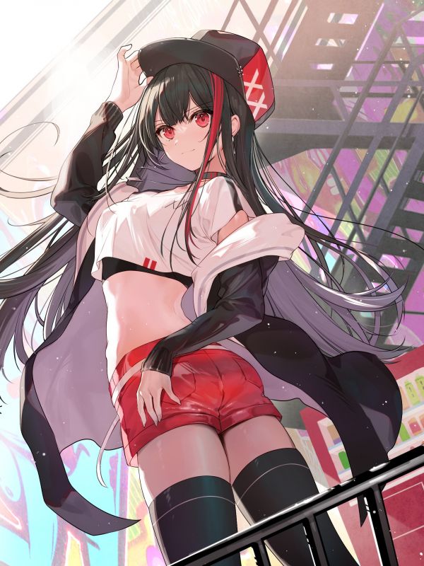 Anime,Anime Mädchen,kurze Hose,kurze Shorts,red shorts,rote Augen