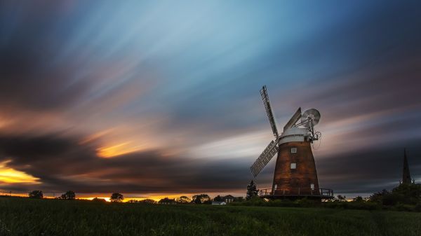 trær, arkitektur, sollys, landskap, solnedgang, natt