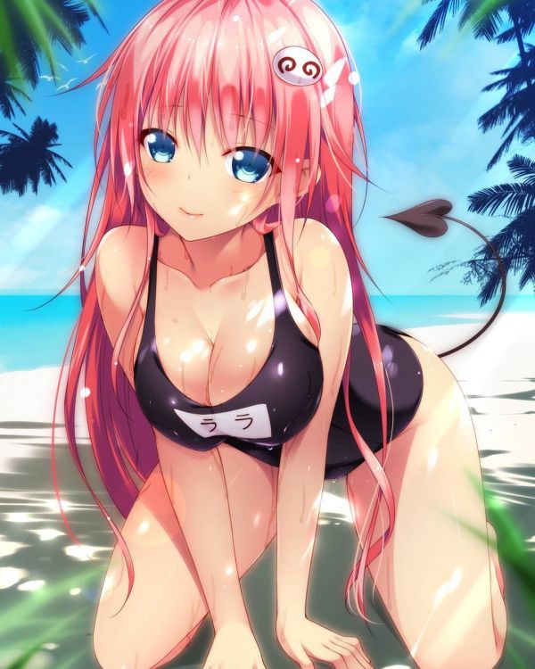 anime,anime girls,sfaldamento,testa Rossa,Costume intero,spiaggia