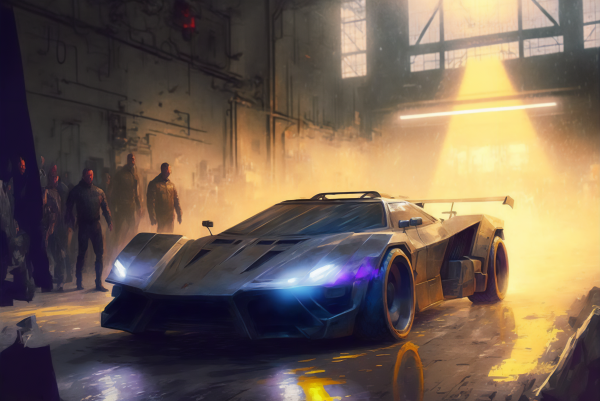 ai art,Auto,futuristisch,Garage,Illustration,Scheinwerfer