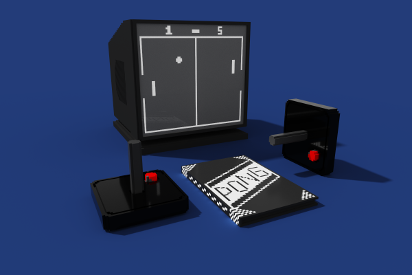 retro spellen, voxels, MagicaVoxel, Pong Games, bedieningshendel, Video Game Art