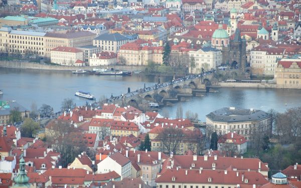 Tsjechische Republiek,Praag,gebouwen,rivier-,brug,daken