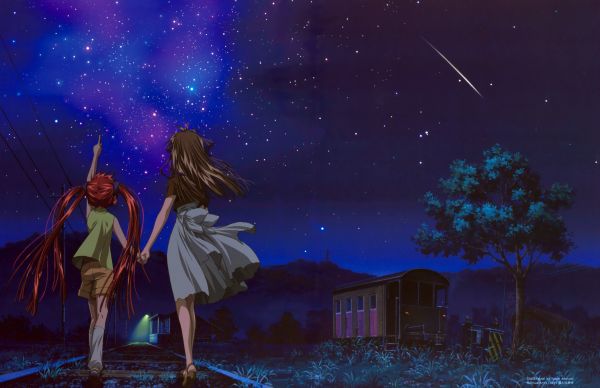 Anime,Chicas anime,noche,medianoche,Anime de aire,estrella