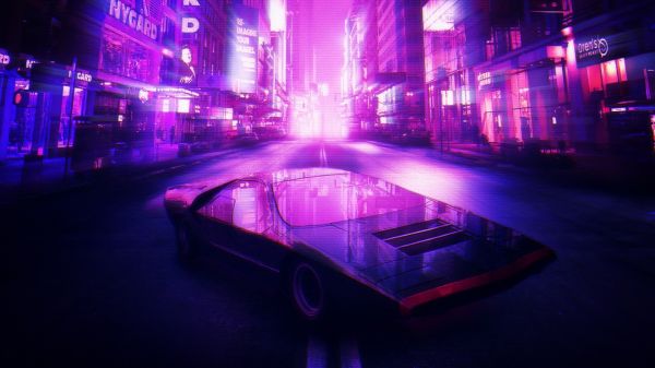 Ретро стил,кола,1980,град,synthwave,Bertone