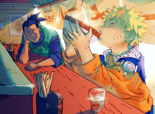 Anime naruto,Uzumaki Naruto,Chicos anime,Ramen,Umino Iruka,comiendo