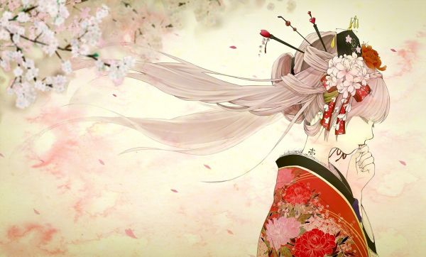 sakura,1920x1161 px,KUNST,meisje,kimono,profiel