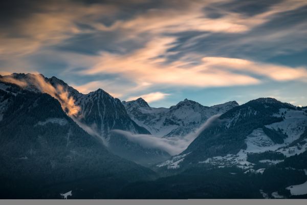 paysage, le coucher du soleil, ciel, la nature, réflexion, neige