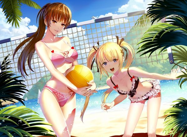 ilustracja,Anime,rysunek,czarne włosy,plaża,bikini