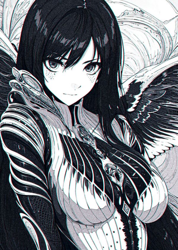 anime girls,xenotrip,long hair,monochrome,looking at viewer,dark