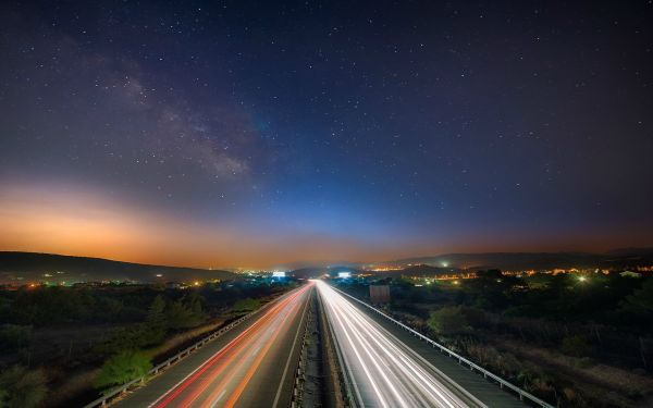 landschap,nacht,hemel,weg,lange blootstelling,avond