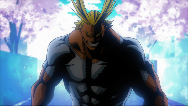 Boku no Hero Academia,blond,souriant,Yagi Toshinori,muscles,fleur de cerisier