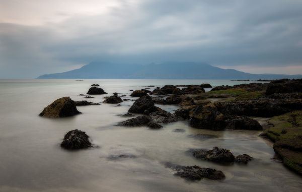 風景,山々,海,湾,水,岩