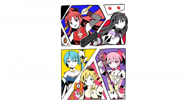 Kaname Madoka,Sakura Kyouko,Homura Akemi,Tomoe Mami,Miki Sayaka,όπλο