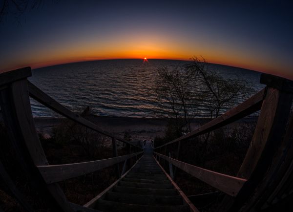 landscape, sunset, lake, sea, water, red