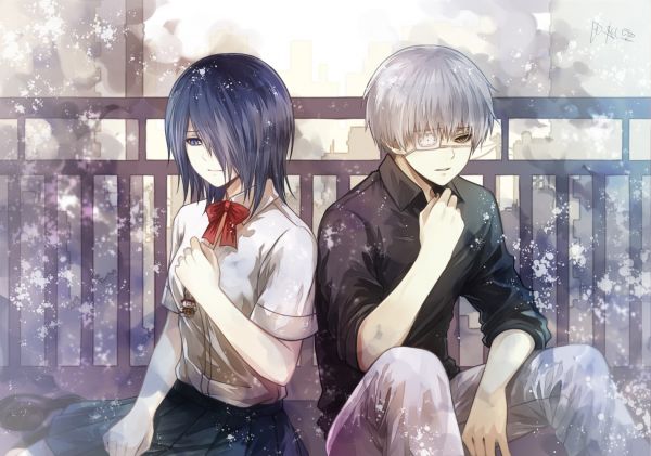 anime,kunstværk,sort hår,Kaneki Ken,Tokyo Ghoul,Kirishima Touka