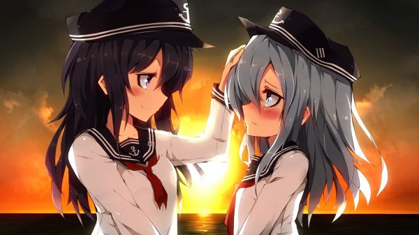 anime,animemeisjes,Kantai Collection,schooluniform,Hibiki KanColle,Akatsuki KanColle