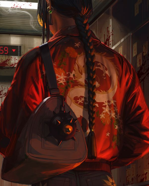 GUWEIZ, digital konst, konstverk, illustration, kvinnor, red jackets