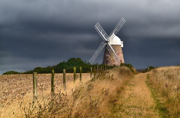 été,Angleterre,orage,moulin,Moulin à vent,champ