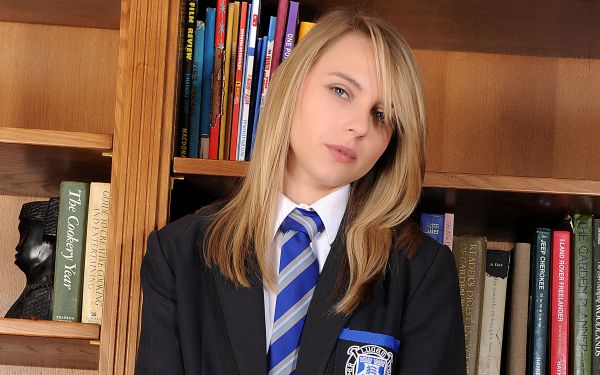 blonde,women,Chloe Toy,school uniform,face,tie