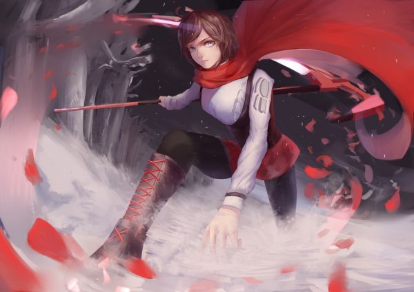 Anime,RWBY,Personaje de Ruby Rose,Arte fantasía,rojo,historietas