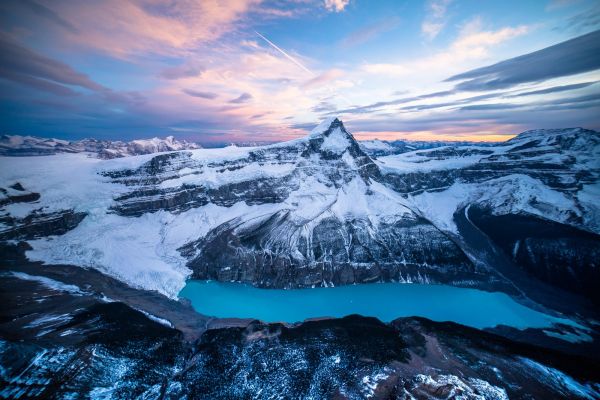 panorama, montanhas, natureza, neve, nascer do sol, gelo