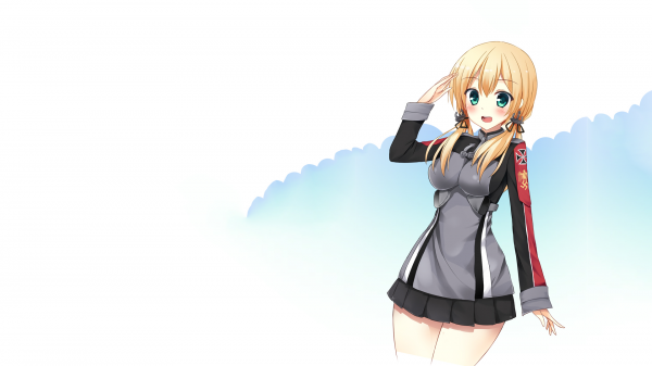 Kantai Collection,Prinz Eugen KanColle,eenvoudige achtergrond,rok,blond,blauwe ogen