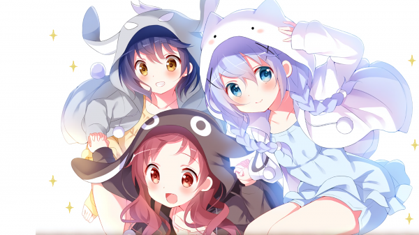 Anime,Filles anime,Kafuu Chino,Gochuumon wa Usagi Desu ka,yeux bleus,cheveux blancs