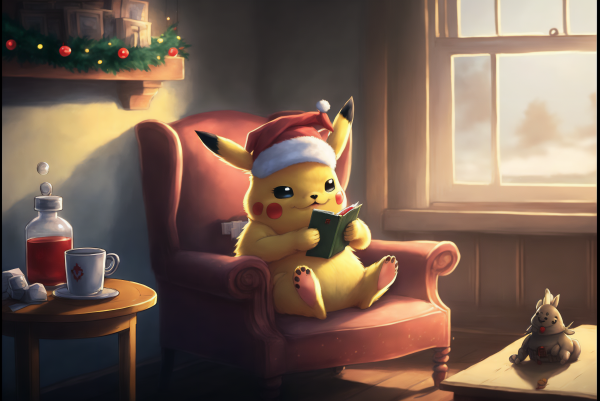 ai art, Pikachu, pokemon, hari Natal, Santa topi, liburan