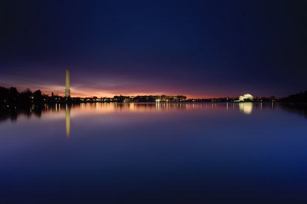 Waszyngton,Pomnik Waszyngtona,woda,kapitał,Tidal Basin,zachód słońca