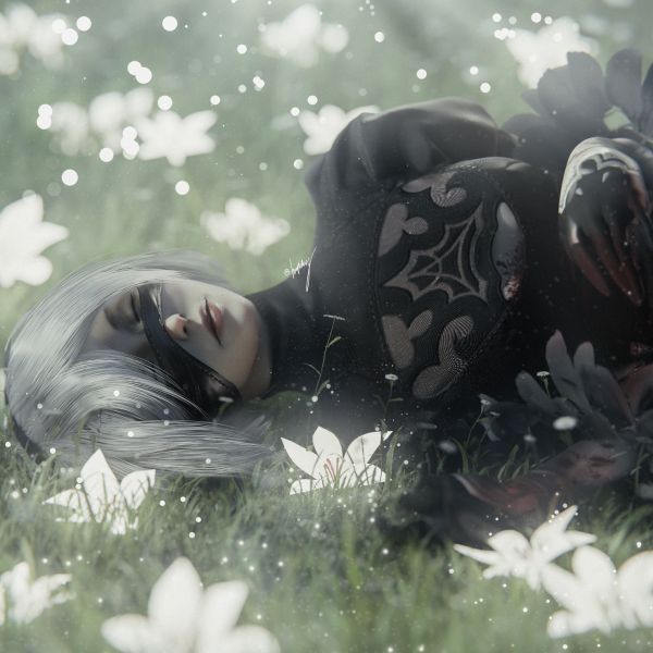 2B Nier Automata,Devy,Nier Automata,dijital sanat,ay çiçeği