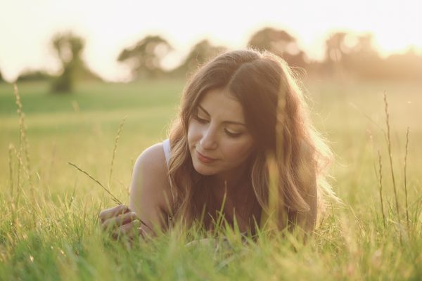 zonlicht, landschap, vrouw, model-, portret, zonsondergang