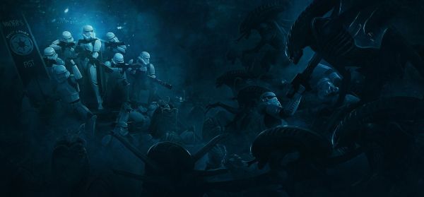 Aliens,Sturm Troopers vs Xenomorphs,Unterwasser,Geisterschiff,Dunkelheit,Bildschirmfoto