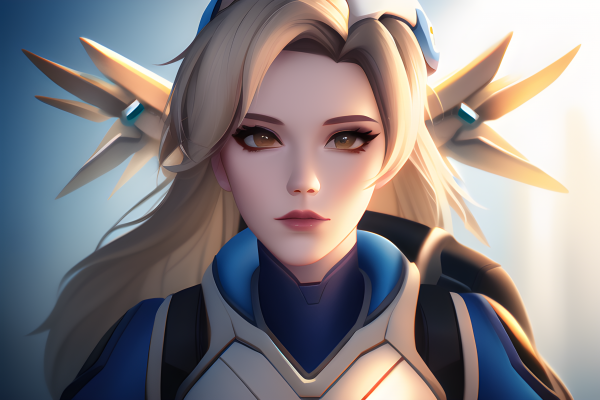 Mercy Overwatch, simple background, plain background, blonde, wings